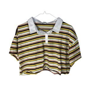 Striped Collared Button Crop Top Yellow Black White Rue21 Women's Juniors M